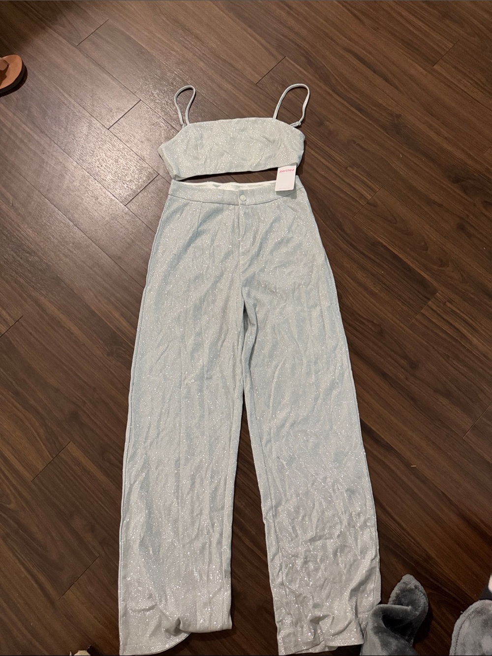 Sparkle Wide-Leg Pants and Crop Top Set in Silver
